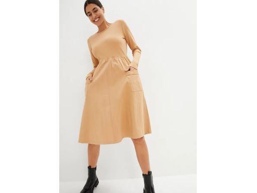 B.P.C sukienka beżowa z różnych materiałów midi r.46