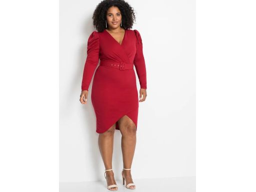 B.P.C sukienka ołówkowa czerwona z marszczeniem koktajlowa ^36/38