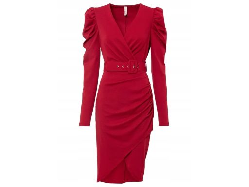 B.P.C sukienka ołówkowa czerwona z marszczeniem koktajlowa ^36/38