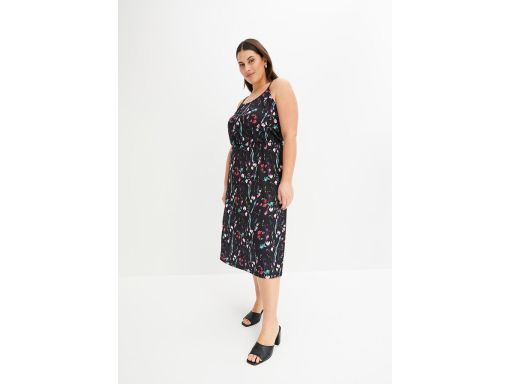 B.P.C letnia sukienka midi czarna w drobne kwiatuszki ^32/34