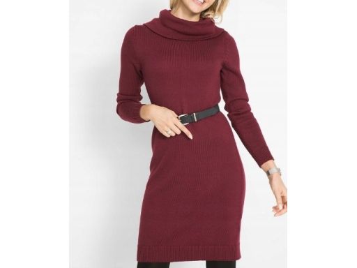 B.P.C sukienka dzianinowa z szerokim golfem bordowa r.40/42