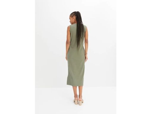B.P.C sukienka midi shirtowa khaki prążkowana 40/42.
