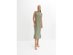 B.P.C sukienka midi shirtowa khaki prążkowana 40/42.