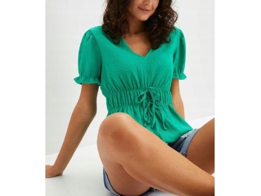 B.P.C zielona bluzka z marszczeniem w pasie r.40/42