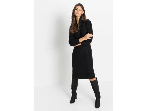 B.P.C sukienka dzianinowa czarna ze stójką z zamkiem 40/42.