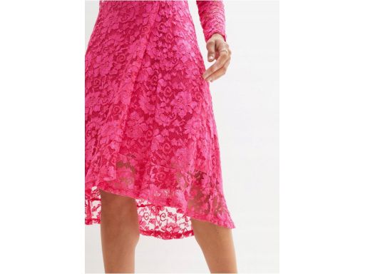 B.P.C różowa sukienka koronkowa z założeniem kopertowym PREMIUM 52/54.