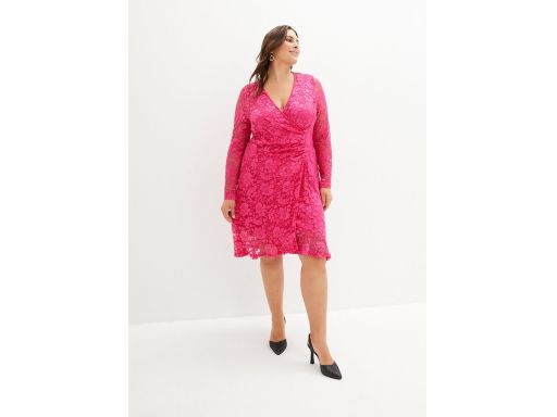 B.P.C różowa sukienka koronkowa z założeniem kopertowym PREMIUM 52/54.
