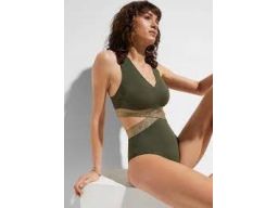 B.P.C kostium kąpielowy monokini khaki z wycięciami 48.