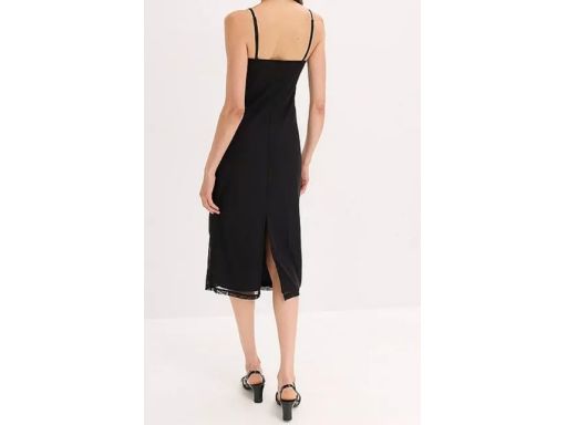 B.P.C czarna sukienka midi ołówkowa z siateczki na ramiączka r.44/46