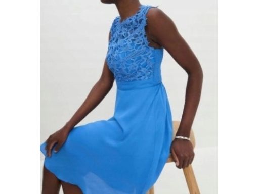 B.P.C sukienka szyfonowa z koronką szafirowa ^44