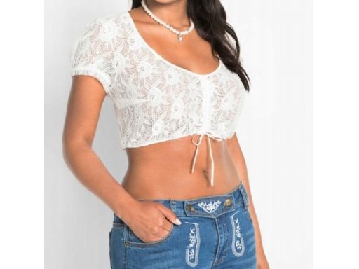 B.P.C bluzka śmietankowa krótka koronkowa ^42