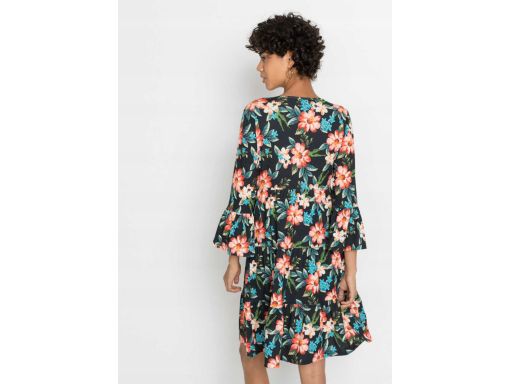 B.P.C sukienka czarna w kwiaty z falbaną r.36/38
