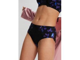 B.P.C. majtki figi maxi z koronką czarne nadruk turkusowe kwiaty r.36/