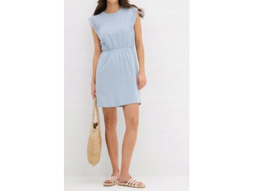 B.P.C sukienka bawełniana z ażurową koronką niebieska ^44/46