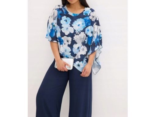 B.P.C kombinezon granatowy z asymetryczną narzutką we wzory r.46