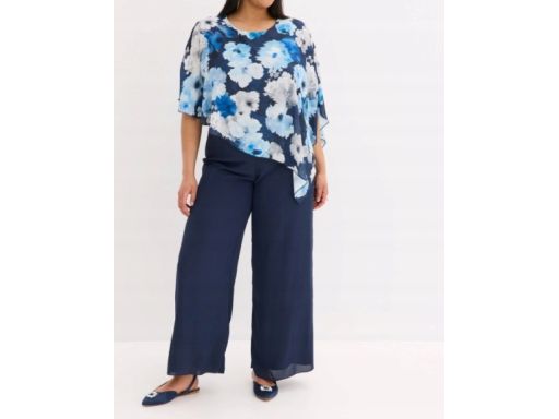 B.P.C kombinezon granatowy z asymetryczną narzutką we wzory r.46