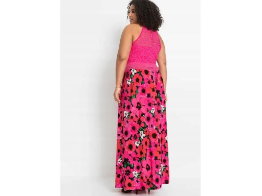 B.P.C długa sukienka różowa w kwiaty z koronką 32.