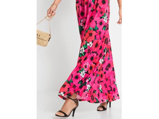 B.P.C długa sukienka różowa w kwiaty z koronką 32.