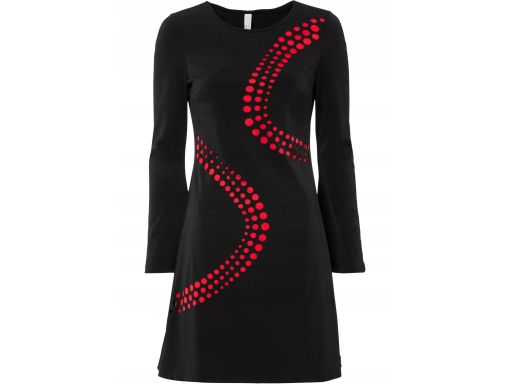 B.P.C czarna sukienka z lasowym wycięciem i czerwoną podszewką ^32/34