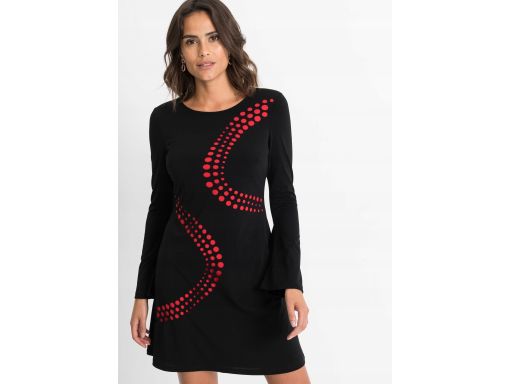 B.P.C czarna sukienka z lasowym wycięciem i czerwoną podszewką ^32/34