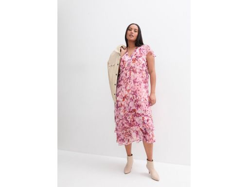 B.P.C Sukienka szyfonowa z falbankami midi w kwiaty ^40