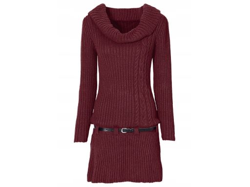 B.P.C sukienka dzianinowa z szerokim kołnierzem i paskiem bordo r.44/4