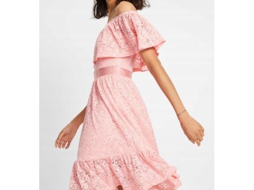 B.P.C koronkowa sukienka carmen odkryte ramiona różowa ^40