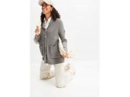 B.P.C szary sweter rozpinany z szalowym kołnierzem 36/38.