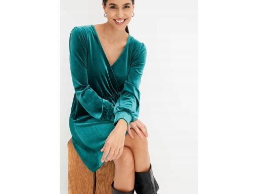 B.P.C aksamitna sukienka butelkowa zieleń rozkloszowana ^40/42