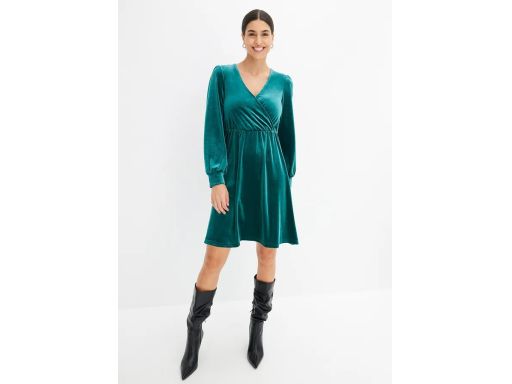 B.P.C aksamitna sukienka butelkowa zieleń rozkloszowana ^40/42