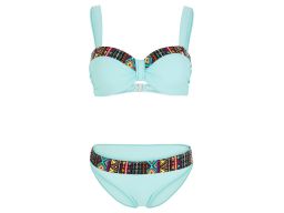 B.P.C bikini na fiszbinach usztywniane turkusowe ze wzorkiem r.42(80D)