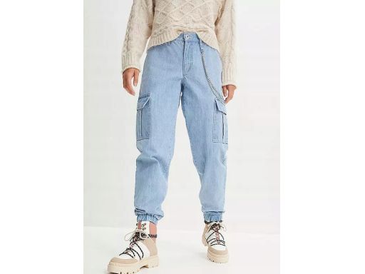 B.P.C Jeansy bojówki ze stretchem niebieskie z łańcuszkiem ^38