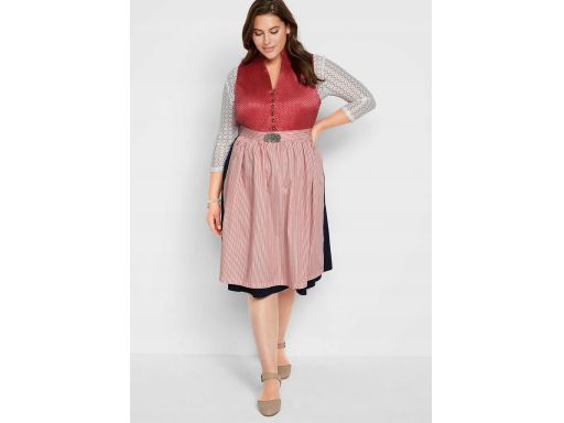 B.P.C. sukienka ludowa koralowo-granatowa z fartuchem ^44