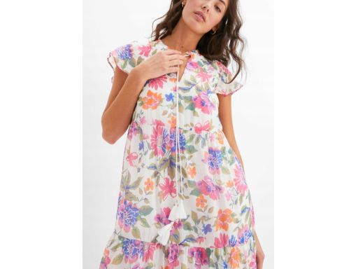 B.P.C letnia sukienka ecru w kolorowe kwiaty 46.