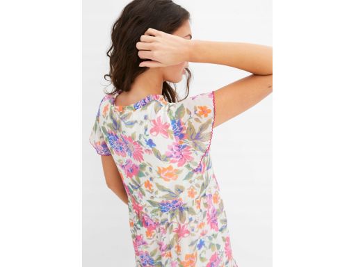 B.P.C letnia sukienka ecru w kolorowe kwiaty 46.