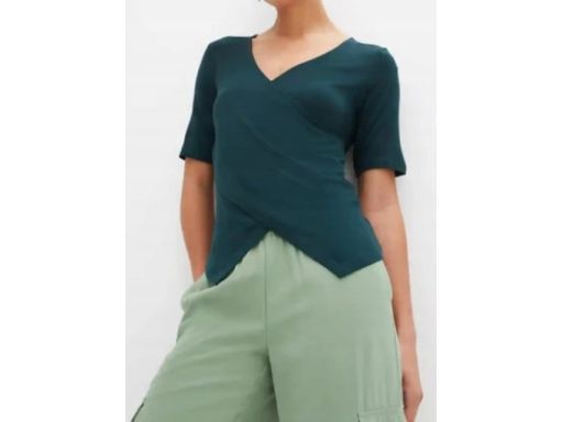 B.P.C t-shirt butelkowa zieleń z efektem założenia kopertowego ^36/38