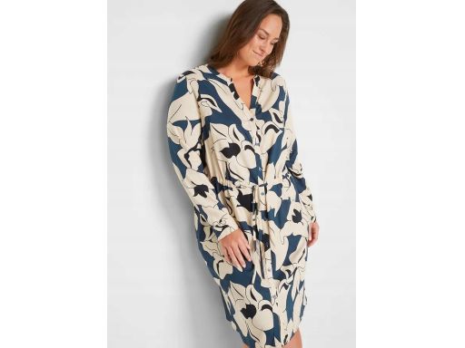 B.P.C sukienka szmizjerka granatowa w beżowo-czarny wzór kwiatowy ^36