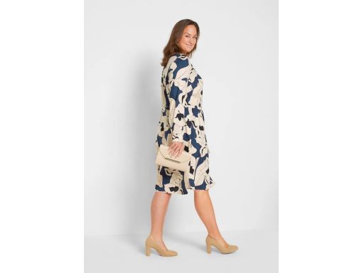 B.P.C sukienka szmizjerka granatowa w beżowo-czarny wzór kwiatowy ^36