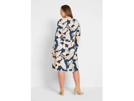 B.P.C sukienka szmizjerka granatowa w beżowo-czarny wzór kwiatowy ^36