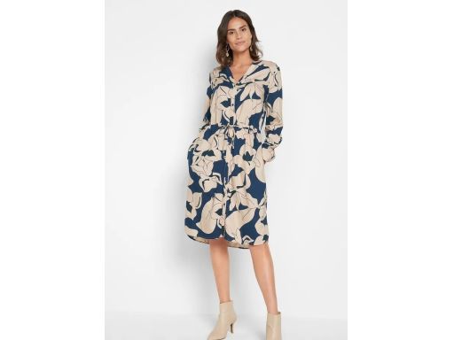 B.P.C sukienka szmizjerka granatowa w beżowo-czarny wzór kwiatowy ^36