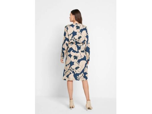 B.P.C sukienka szmizjerka granatowa w beżowo-czarny wzór kwiatowy ^36