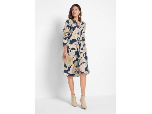 B.P.C sukienka szmizjerka granatowa w beżowo-czarny wzór kwiatowy ^36