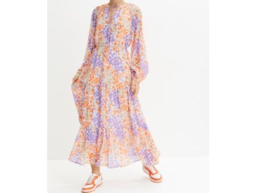 B.P.C długa sukienka w kwiaty z wiązaniem szyfon 48.