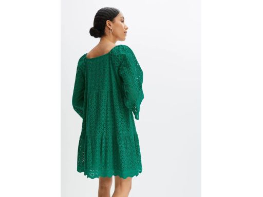 B.P.C zielona sukienka z ażurowym haftem rozkloszowana r.42