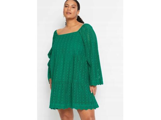 B.P.C zielona sukienka z ażurowym haftem rozkloszowana r.42