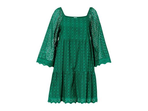 B.P.C zielona sukienka z ażurowym haftem rozkloszowana r.42