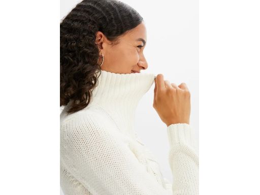 B.P.C sweter śmietankowy ze stójką i z zamkiem 48/50.