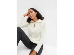 B.P.C sweter śmietankowy ze stójką i z zamkiem 48/50.