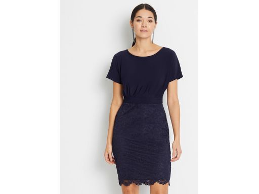 B.P.C sukienka ołówkowa z koronką granat 36/38.