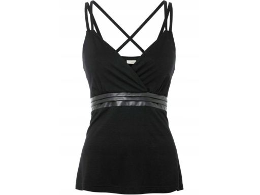 B.P.C top czarny z wstawką eko skóry 44/46.